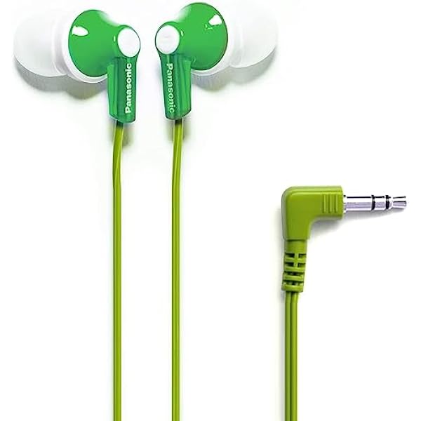 Panasonic ErgoFit Wired Earbuds, 3.5mm Jack In-Ear Headphones with Dynamic Crystal-Clear Sound and Ultra Soft Ergonomic Custom-Fit Earpieces (S/M/L), for Phones and Laptops - RP-HJE120-G (Green)