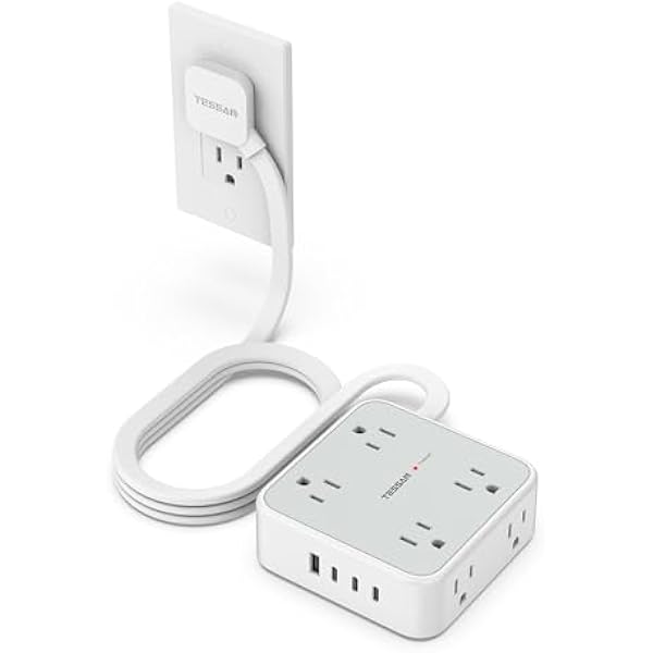 Surge Protector Power Strip, TESSAN 5 FT Extension Cord with Multiple Outlets Flat Plug, 4 USB (3 USB C) and 8 AC Outlets, 900J Protection, Wall Mount Charging Station for Home Office Supplies