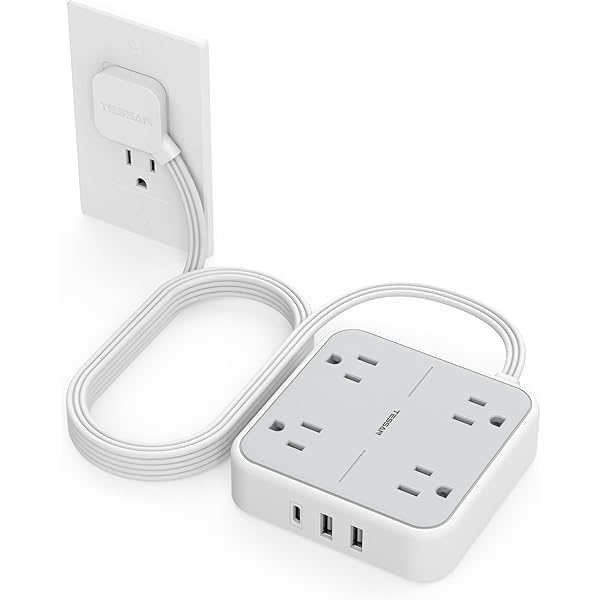 Extension Cord 10 ft, TESSAN Surge Protector Power Strip Long Cord with 3 USB(1 USB C) 4 Outlets, 900 Joules Protection, Small Desktop Multiple Charging Station for Home School Dorm Room Office, Grey