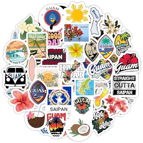 BulbaCraft 100Pcs Guam Stickers and Saipan Stickers for Water Bottle and Laptop - Saipan Party Favors & Decorations, Waterproof Vinyl Decals, Gifts for Women & Men