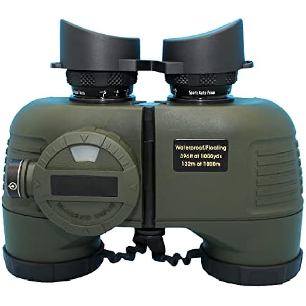 Hooway 7x50 HD Waterproof Military Marine Binoculars w/Internal Rangefinder & Compass for,Bird Watching,Boating and More(Army Green) …