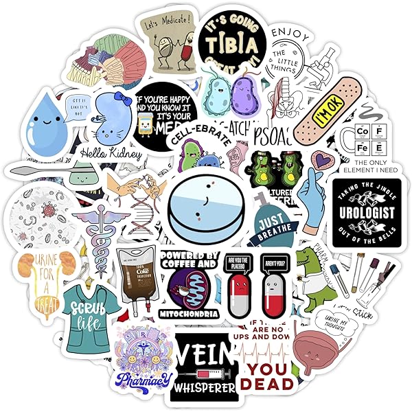 BulbaCraft 100Pcs Funny Healthcare Stickers for Water Bottle and Laptop - Healthcare Worker Accessories Party Favors & Decorations, Waterproof Vinyl Decals, Medical, Doctor, Gifts for Women & Men