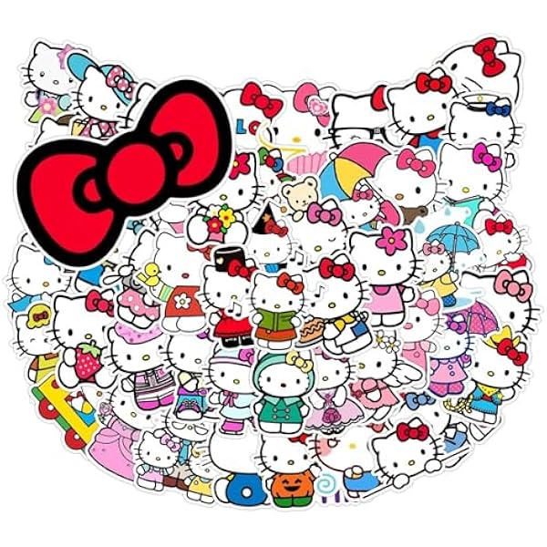 50pcs Cartoon Kawaii Hello Kitty Stickers for Kids, Vinyl Waterproof Kitty Decal for Water Bottle Laptop Toy Sticker for DIY Decorate Bumper Phone Hard Hat Party Supplies Kids Teens Gifts (HK50)