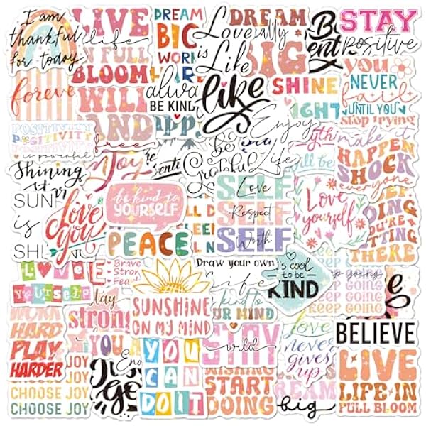 50 Holographic Motivational Quote Stickers – Inspirational Positive Life Affirmations for Scrapbook, Laptop, Water Bottle, Journal – Uplifting Quotes for Self-Care, Encouragement, Daily Motivation