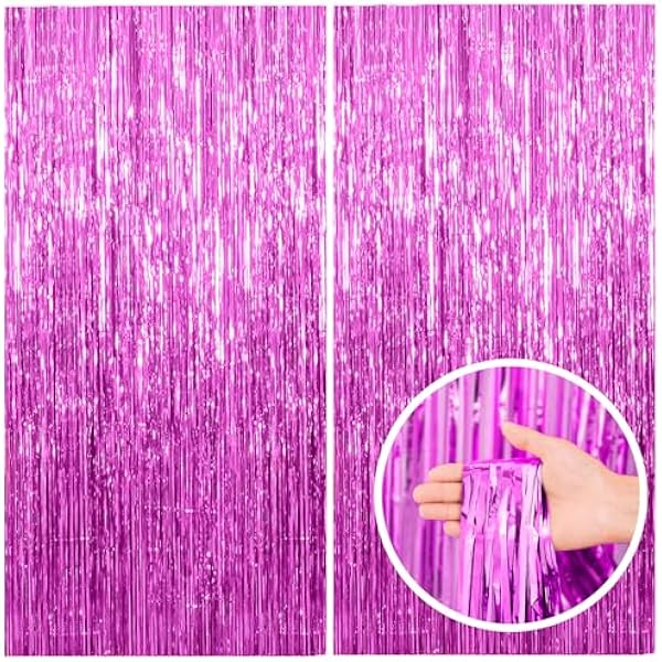 2 Pack Hot Pink Party Backdrop Birthday Decorations Tinsel Curtain Party Streamers Foil Fringe Christmas Bachelorette Graduation Fiesta Party Decorations Hot Pink Photo Booth Backdrop