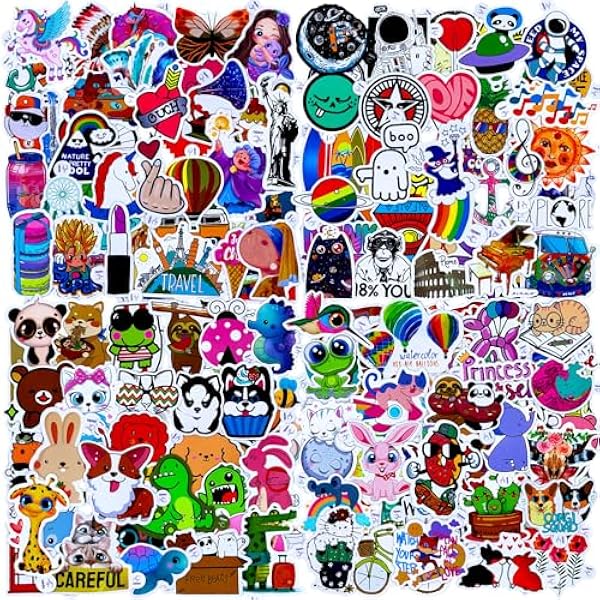 Stickers 200 Pcs Cute Sticker Pack, Waterproof Vinyl Stickers for Water Bottles Laptop Phone MacBook Scooter Scrapbook Journal Skateboard Cup Luggage Suitcase Guitar Mug Planner Book Bike etc