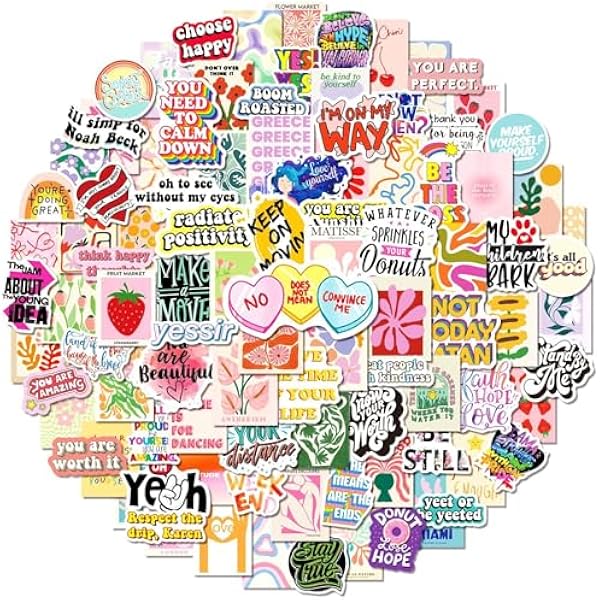 100pcs Aesthetic Art Stickers,Motivational Sticker Pack,Positive Journal Encouraging Shiny Quotes for Kids, Teachers,Classroom,Waterproof Scrapbook Supplies Ins Style Laptop Phone Decal Decor