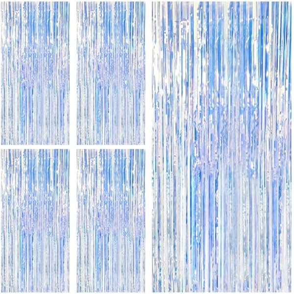 5 Pack Iridescent Party Backdrop Decorations Tinsel Curtain Birthday Decorations Foil Fringe Photo Booth Streamer Backdrop Iridescent Theme Christmas Bachelorette Graduation Party Decorations