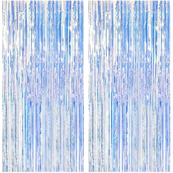 2 Pack Iridescent Party Backdrop Decorations Tinsel Curtain Birthday Decorations Foil Fringe Photo Booth Streamer Backdrop Iridescent Theme Christmas Bachelorette Graduation Party Decorations