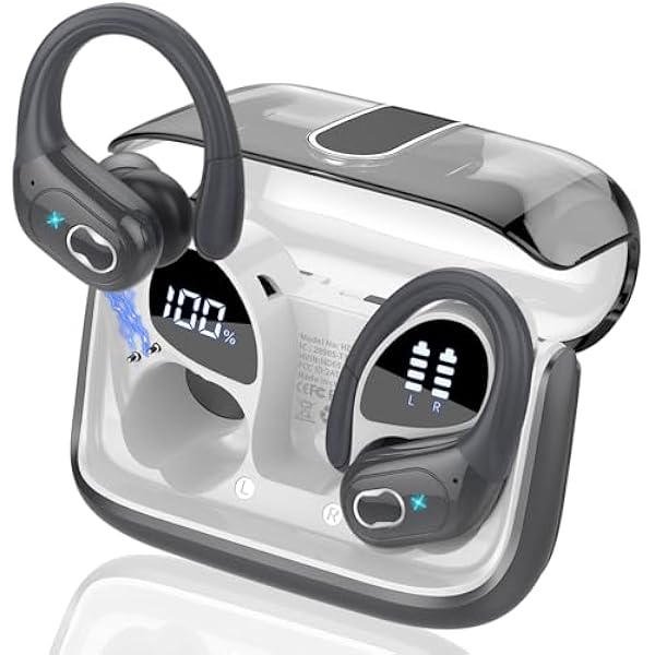 Wireless Earbuds 75hrs Bluetooth 5.4 Headphone Sport, 2025 Bluetooth Earbuds Stereo Deep Bass Over Ear Bud with Earhooks, ENC Noise Cancelling Mic, IPX7 Waterproof Earphone, Iron Gray