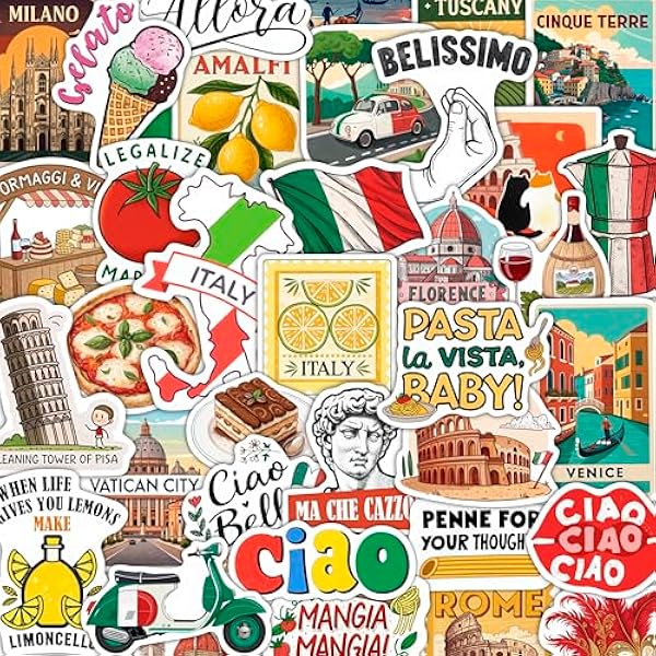 100Pcs Italy Stickers for Scrapbooking, for Luggage, for Water Bottle - Italian Stickers and Decals - Italy Party F avors - Gift for Women & Men