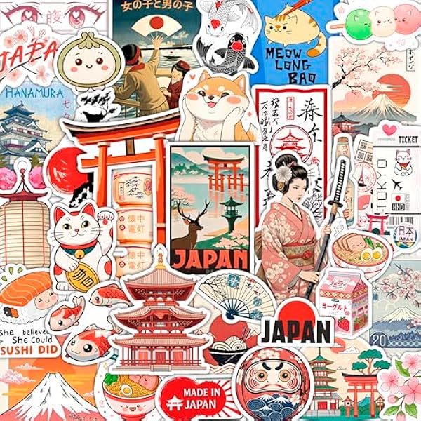 100Pcs Japanese Stickers, Japan Stickers for Scrapbooking - Japan Party Decorations - Japanese Gifts - Gift for Women & Men