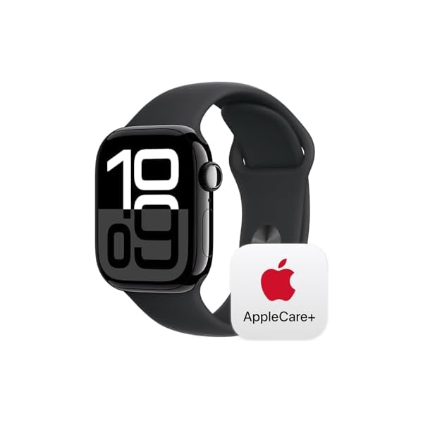 Apple Watch Series 10 [GPS 42mm] with Jet Black Aluminium Case with Black Sport Band - S/M. Fitness Tracker, ECG App, Always-On Retina Display, Water Resistant with AppleCare+ (2-years)