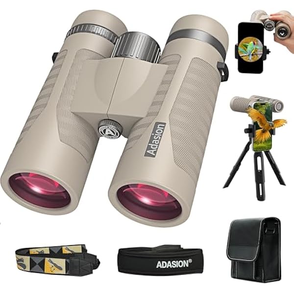 8x42 HD Binoculars for Adults High Powered with Phone Adapter and Tripod, Super Bright BAK4 Prism Waterproof Binoculars for Bird Watching Hunting Hiking Safari Travel Sports