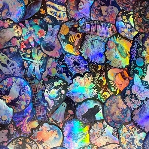 50PCS Holographic Laser Creature Stickers for Kids,Waterproof PVC Decals for Creative Decor,Unique Creature Designs for DIY Projects,Waterproof & Colorful for Decorating Laptops, Phone Case