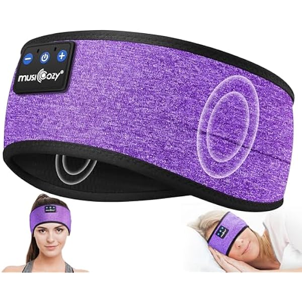 MUSICOZY Sleep Headphones Wireless, Bluetooth Headband Sports Sleeping Headphones Sleep Mask Earbuds Breathable Music Headband with Bluetooth 5.4, Perfect for Workout Running, Grape Purple