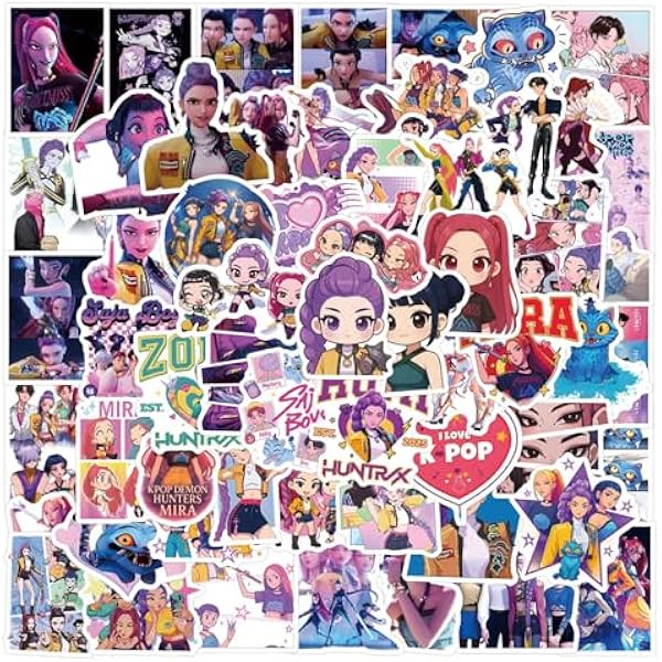 110pcs Demon Hunters Movies Stickers Pack,Vinyl Waterproof Demon Hunters Decal for Water Bottle Laptop Toy Sticker for DIY Decorate Bumper Phone Hard Hat Kids Teens Gifts