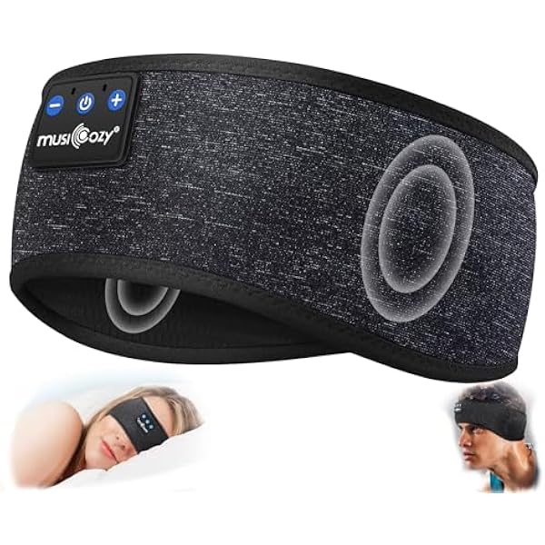 MUSICOZY Sleep Headphones Bluetooth 5.4 Headband Headphones, Wireless Earphones Music Sleep Earbuds for Side Sleepers Sleeping Eye Mask for Women Men Workout Running Cool Unique Gifts, Black