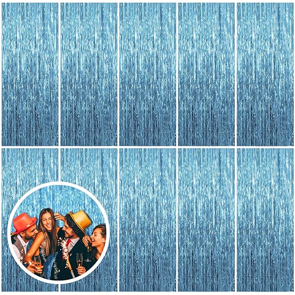 10 Pack Blue Backdrop Curtain Tinsel Streamers Ocean Themed Decor Birthday Party Decorations Foil Fringe Backdrop Graduation Baby Shower Bachelorette Winter Party Decorations Supplies