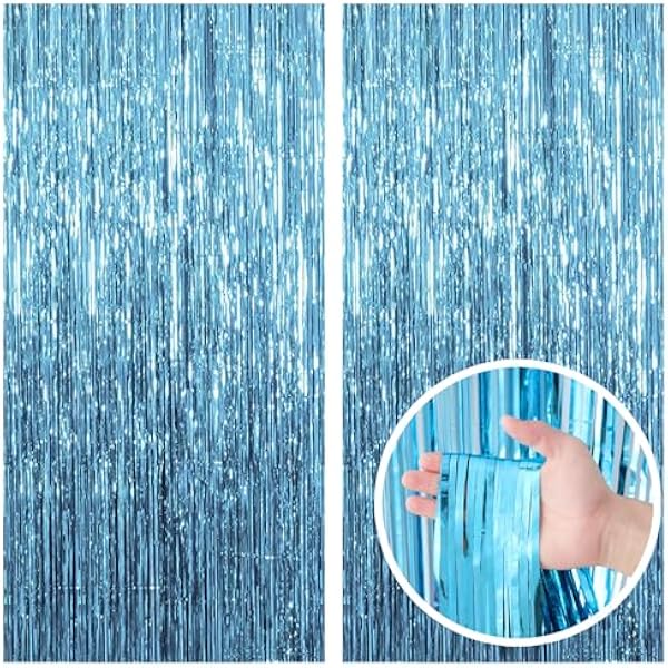 2 Pack Blue Backdrop Curtain Tinsel Streamers Ocean Themed Decor Birthday Party Decorations Foil Fringe Backdrop Graduation Baby Shower Bachelorette Winter Party Decorations Supplies