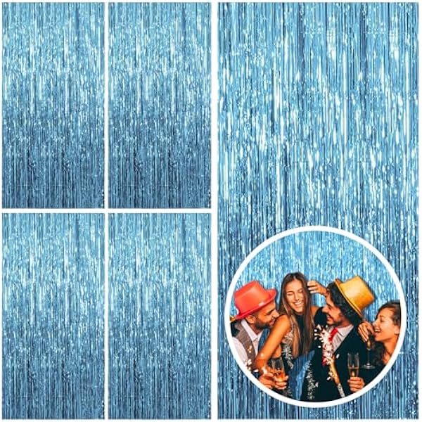5 Pack Blue Backdrop Curtain Tinsel Streamers Ocean Themed Decor Birthday Party Decorations Foil Fringe Backdrop Graduation Baby Shower Bachelorette Winter Party Decorations Supplies
