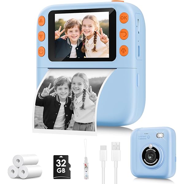 Instant Print Camera for Kids, Christmas Birthday Gifts for Girls Boys, 1080P Instant Digital Print Cameras for Toddler,Portable Toy for 4 5 6 7 8 9 10 Year Old Girl with 32GB SD Card，Light Blue