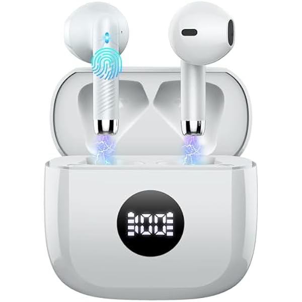 Wireless Earbuds, Bluetooth 5.4 Ear Buds LED Power Display Headphones Bass Stereo, Bluetooth Earbuds in-Ear Noise Cancelling Mic, 40H Playback Mini Case IP7 Waterproof Sports Earphones for Android iOS