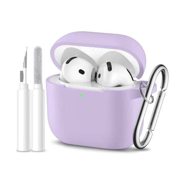 for Airpods 4th Generation Case Cover(2024),Soft Silicone Full Protective Case for AirPods 4 Case with Keychain & Cleaner Kit,Compatible with Apple Airpods 4 for Women,Men（Lightpurple）