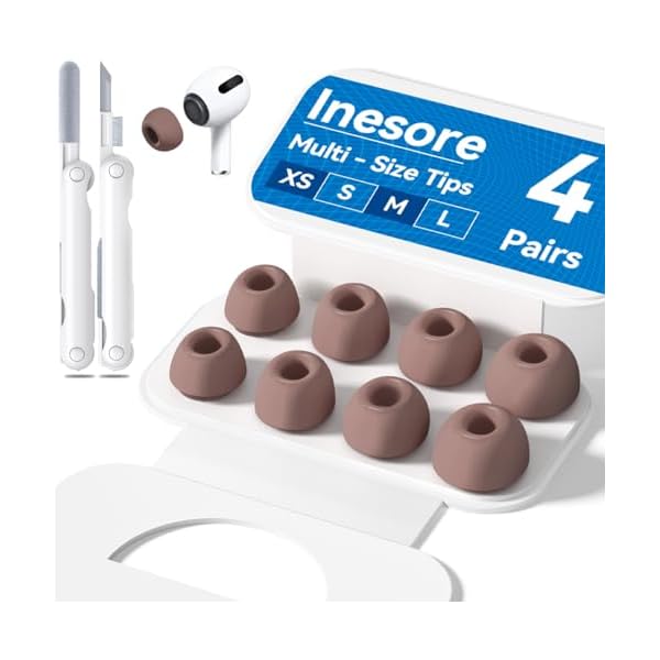 4-Pair Replacement Ear Tips for AirPods Pro 2nd/1st Generation with Portable Storage Box,Noise Reduction Holewith & Built-in dust Guard Screen,Silicone Ear Tips for Apple AirPods Pro (Light Brown)