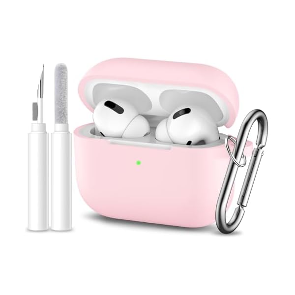 for Airpods Pro 2 Case with Cleaner Kit,Soft Silicone Full Protective Cover for AirPods Pro Case Women Men,Compatible for Apple Airpods Pro 2/Pro with Keychain,Front LED Visible, Lightpink