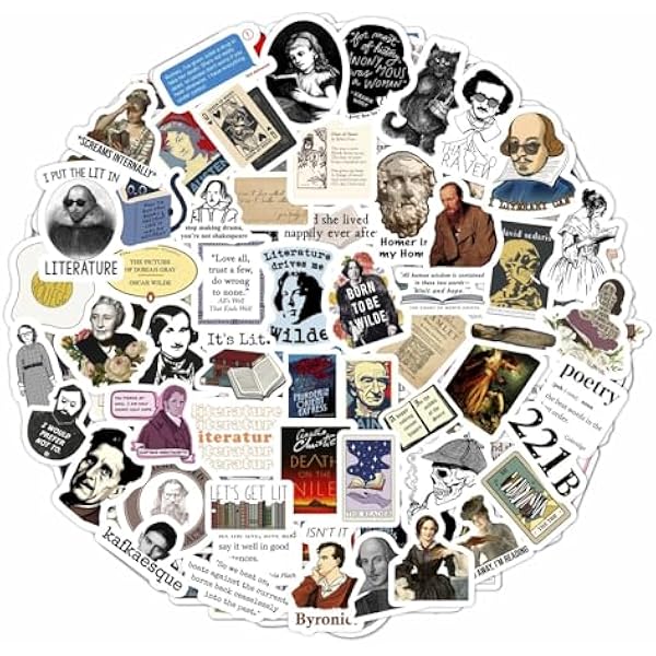 BulbaCraft 100Pcs Literature Stickers for Water Bottle and Laptop - Literary Party Favors & Decorations, Books Bookish Writing Poetry Reading Stickers, Book Lovers Gifts, Gifts for Women & Men