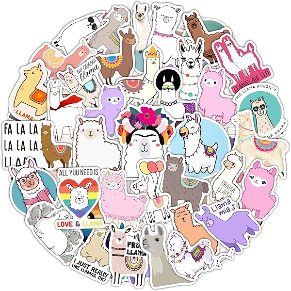 BulbaCraft 100Pcs Llama Stickers for Water Bottles & Laptop Decals - Llama Party Favors, Gifts for Women & Men