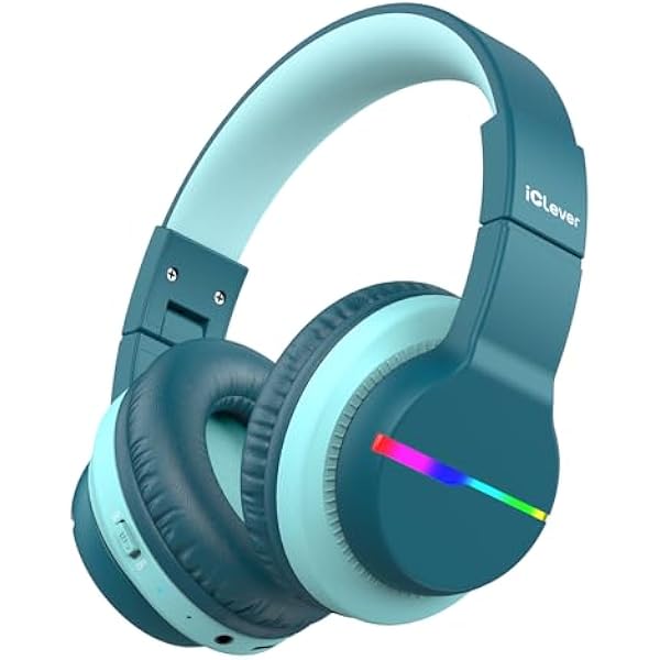 iClever BTH12 Kids Bluetooth Headphones,Colorful LED Lights Wireless Kids Headphones,74/85dBA Safe Volume,85H Playtime,Bluetooth 5.2,Over Ear Headphones Built-in Mic for iPad/Tablet/Airplane,Green