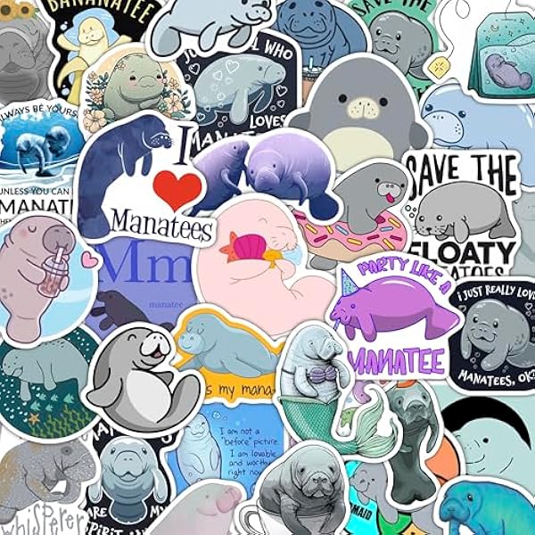 BulbaCraft 100Pcs Manatee Stickers and Laptop Decals for Water Bottles - Waterproof Vinyl Manatee Stickers, Gifts for Women & Men