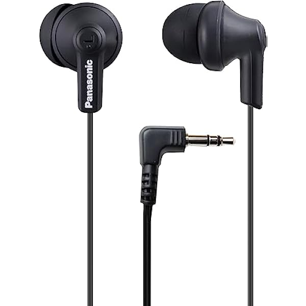 Panasonic ErgoFit Wired Earbuds, 3.5mm Jack In-Ear Headphones with Dynamic Crystal-Clear Sound and Soft Ergonomic Custom-Fit Earpieces (S/M/L), for Phones and Laptops - RP-HJE120-KA (Matte Black)