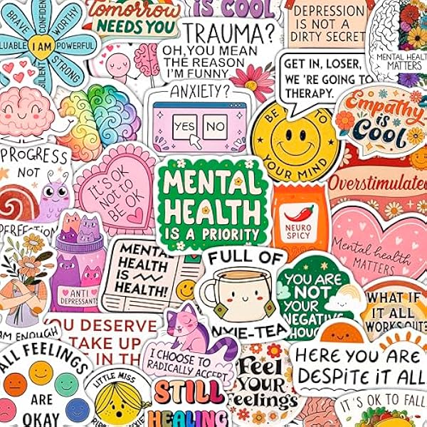 100Pcs Mental Health Stickers for Adults, for Water Bottle - Mental Health Awareness Gifts - Therapist, Counselor Stickers - Gift for Women & Men