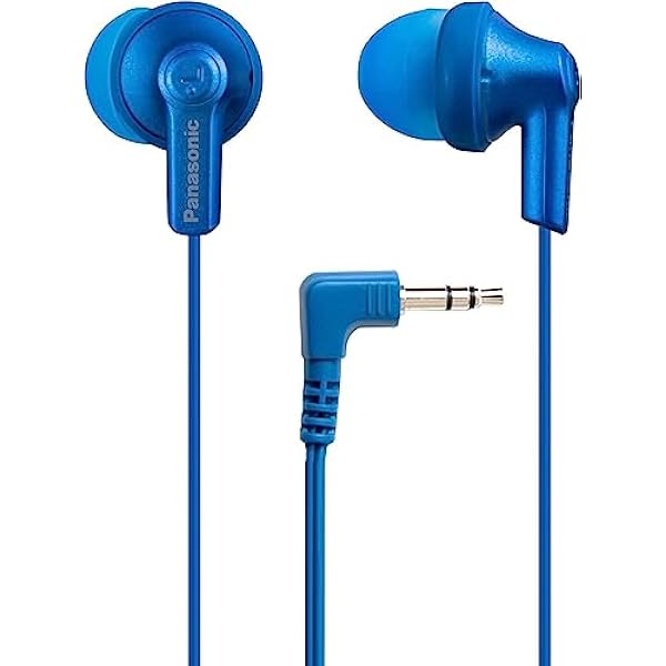 Panasonic ErgoFit Wired Earbuds, 3.5mm Jack in-Ear Headphones with Dynamic Crystal-Clear Sound and Soft Ergonomic Custom-Fit Earpieces (S/M/L), for Phones and Laptops - RP-HJE120-AA (Metallic Blue)