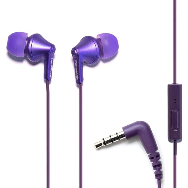 Panasonic ErgoFit Wired Earbuds With Microphone, 3.5mm Jack Headphones with Mic and Call Controller, Ergonomic Custom-Fit Earpieces (S/M/L), for Phones and Laptops - RP-TCM125-VA (Metallic Purple)