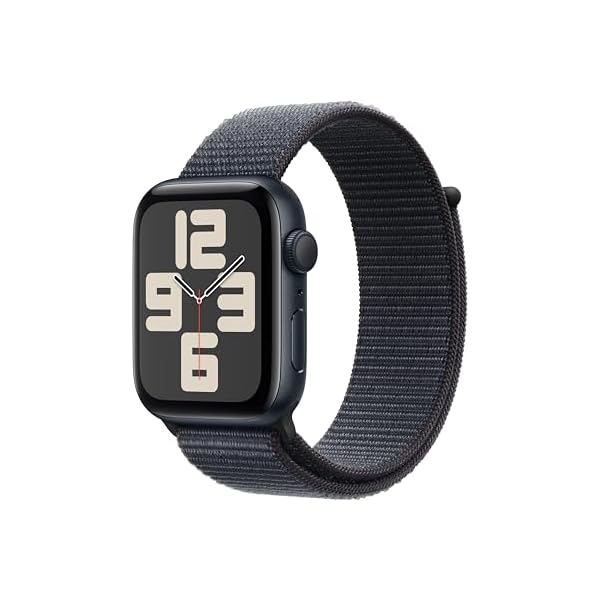 Apple Watch SE (2nd Gen) [GPS 44mm] Smartwatch with Midnight Aluminium Case with Ink Sport Loop One Size. Fitness and Sleep Trackers, Crash Detection, Heart Rate Monitor, Carbon Neutral