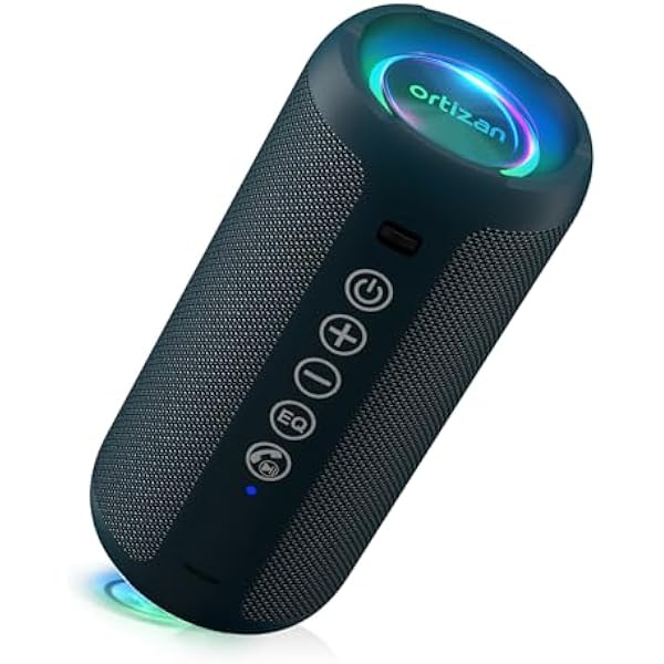 Ortizan Portable Bluetooth Speaker: IPX7 Waterproof, 24W Loud Sound, Deep Bass, Bluetooth 5.3, LED Lights, Wireless Stereo Pairing, 30H Playtime, for Home/Outdoor/Party/Beach, Birthday Gift (Blue)