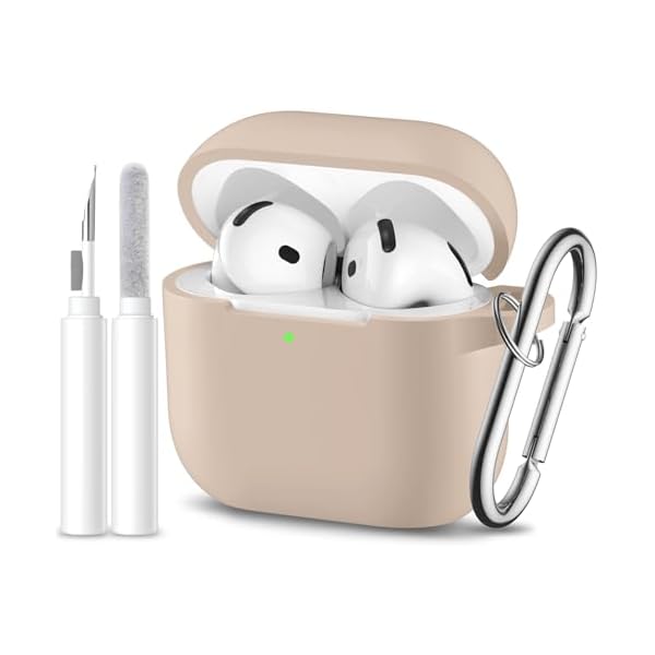 for Airpods 4th Generation Case Cover(2024),Soft Silicone Full Protective Case for AirPods 4 Case with Keychain & Cleaner Kit,Compatible with Apple Airpods 4 for Women,Men（Milktea）