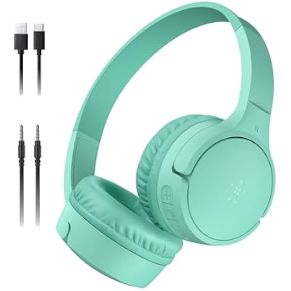 Belkin SoundForm Mini - Wireless Bluetooth Headphones for Kids with 30H Battery Life, 85dB Safe Volume Limit, Built-in Microphone - Kids On-Ear Earphones for iPhone, iPad, Fire Tablet & More - Mint