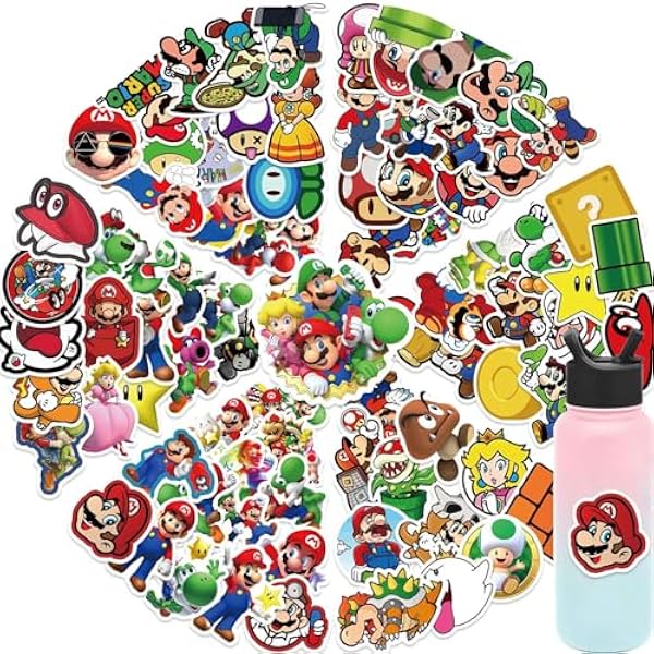 100Pcs Cool Character Mario Stickers for Water Bottles Skateboard Luggage Laptop Bumper Waterproof Vinyl Stickers Bulk for Boys Teens Adults (MLA)