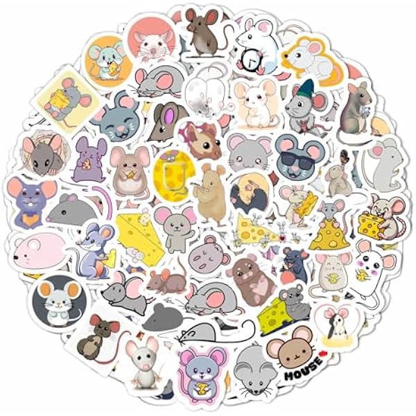 BulbaCraft Mouse Stickers for Water Bottle and Laptop - Mouse Party Favors & Decorations, Waterproof Vinyl Decals, Cute Animal and Rodent Stickers, Gifts for Women & Men