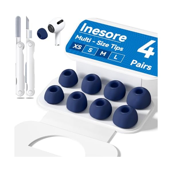4-Pair Replacement Ear Tips for AirPods Pro 2nd/1st Generation with Portable Storage Box,Noise Reduction Holewith & Built-in dust Guard Screen,Silicone Ear Tips for Apple AirPods Pro (N-Blue)