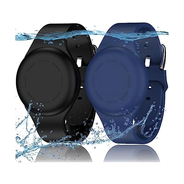 R-fun Waterproof for Air Tag Bracelets [2 Pack] Compatible with Apple Air Tag Finders with Soft Silicone,Anti Lost GPS Item Finders Case Cover,Night Blue/Black