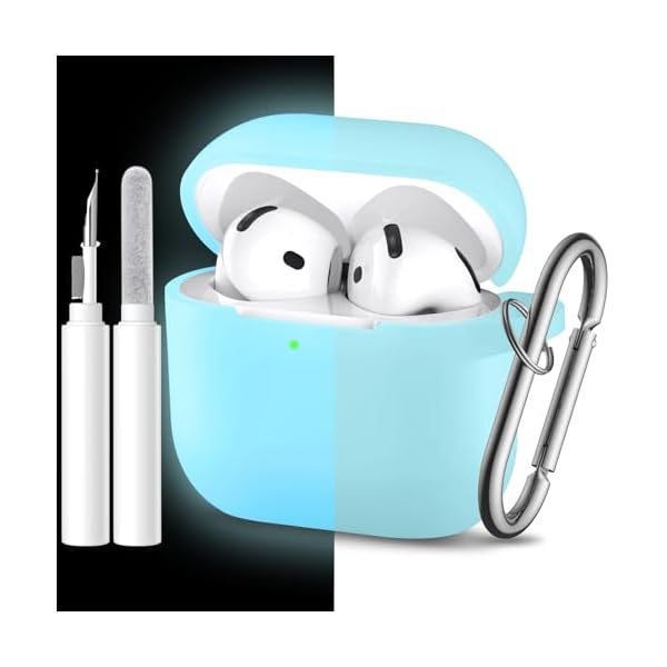 for Airpods 4th Generation Case Cover(2024),Soft Silicone Full Protective Case for AirPods 4 Case with Keychain & Cleaner Kit,Compatible with Apple Airpods 4 for Women,Men（Nightglowblue）