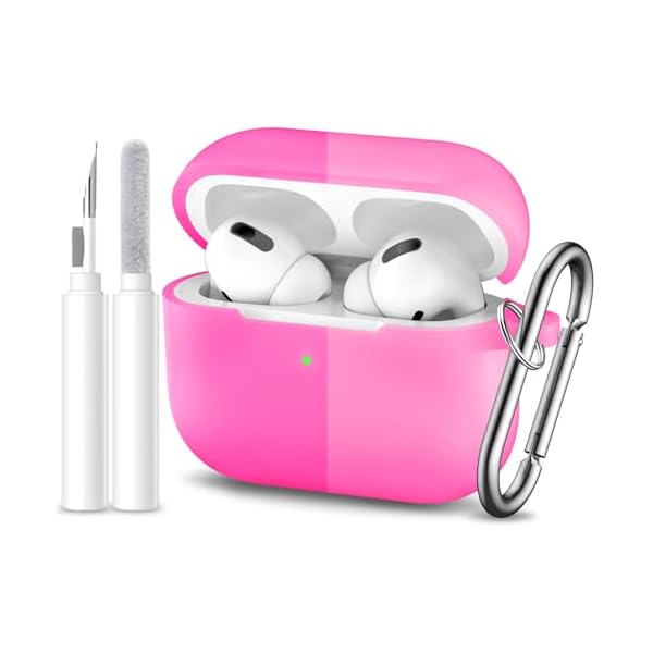 for Airpods Pro 2 Case with Cleaner Kit,Soft Silicone Full Protective Cover for AirPods Pro Case Women Men,Compatible for Apple Airpods Pro 2/Pro with Keychain,Front LED Visible, Nightglowpurple