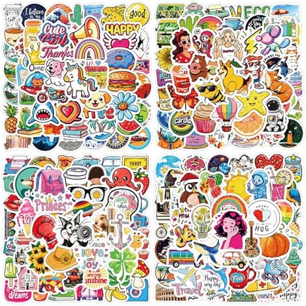 Stickers 200 Pcs Cute Stickers for Adult Teens Kids, Waterproof Vinyl Stickers, Stickers for Water Bottle Scrapbook Laptop Kindle Planner Journal Phone MacBook Skateboard Computer Suitcase Guitar etc