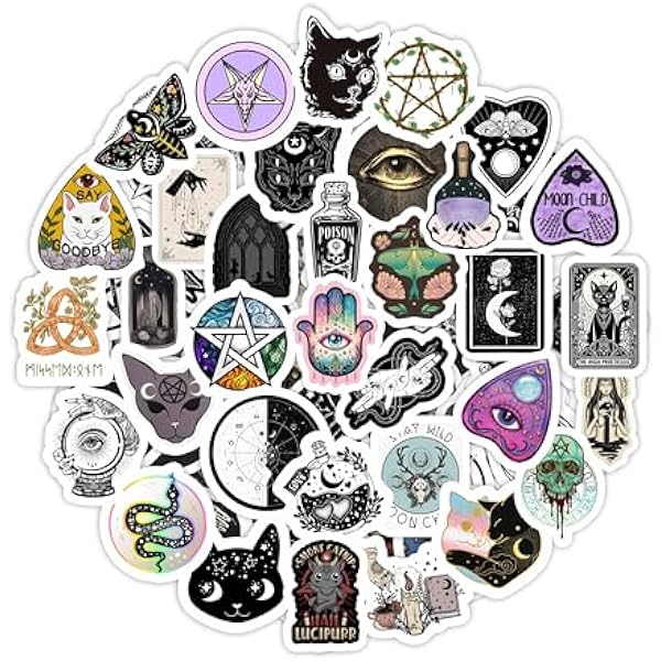 BulbaCraft 100Pcs Occult Stickers, Mystical Stickers, Witchy Stickers for Water Bottle & Laptop - Occult Party Favors & Decorations, Waterproof Vinyl Decals, Gifts for Women & Men